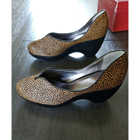 Sacha London Sz 6 Leopard Print Platform Shoes Calf Hair Wedge Heel Classic - Picture 3 of 7